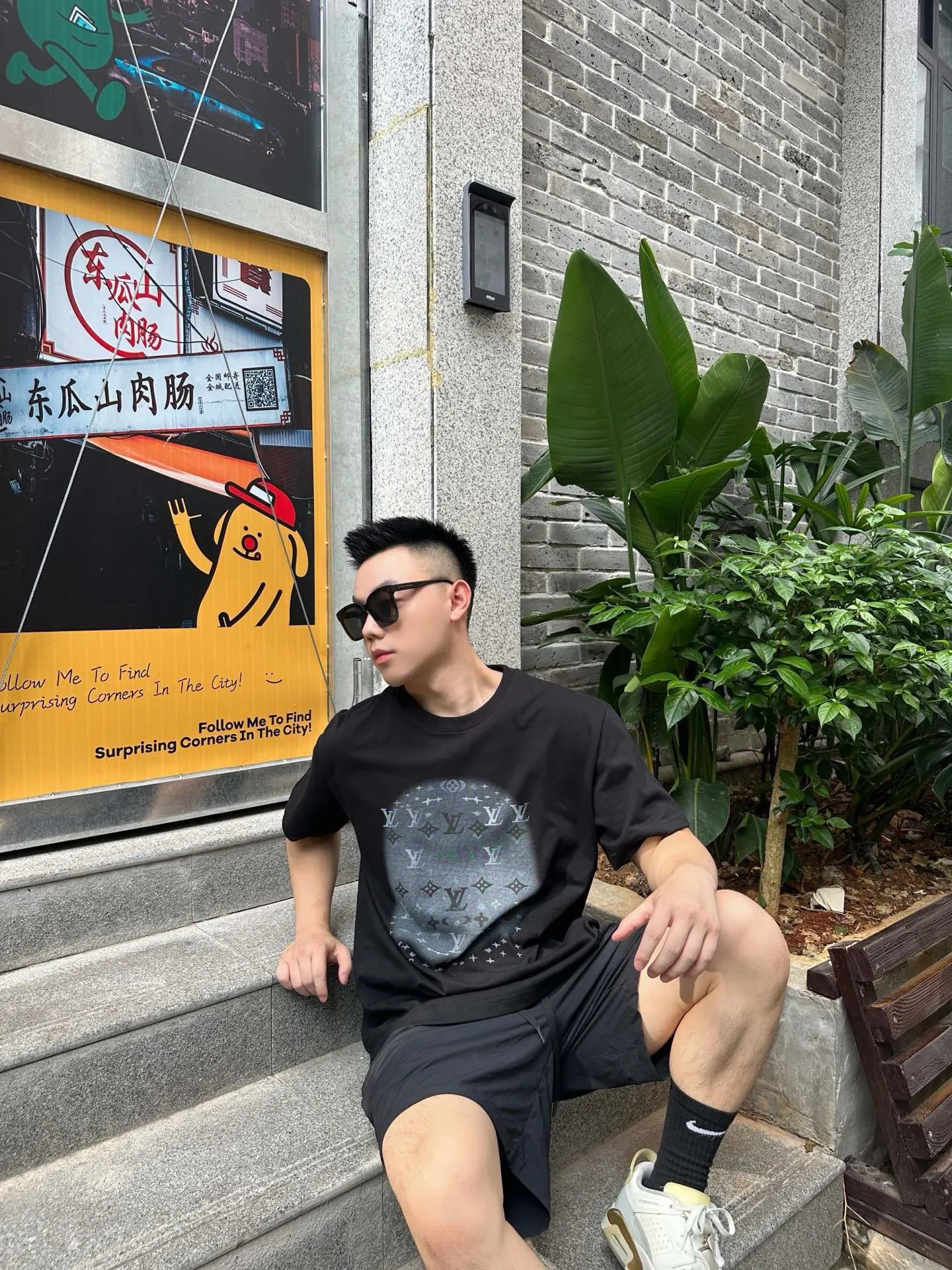Louis Vuitton/Louis Vuitton ink rendering printed decorative short sleeves